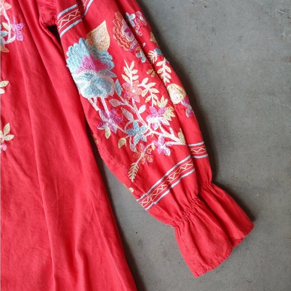 Free People Red Floral Embroidered Off The Shoulder Mini Dress XS - Picture 7 of 10